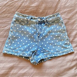 High waisted polka dot denim jean shorts